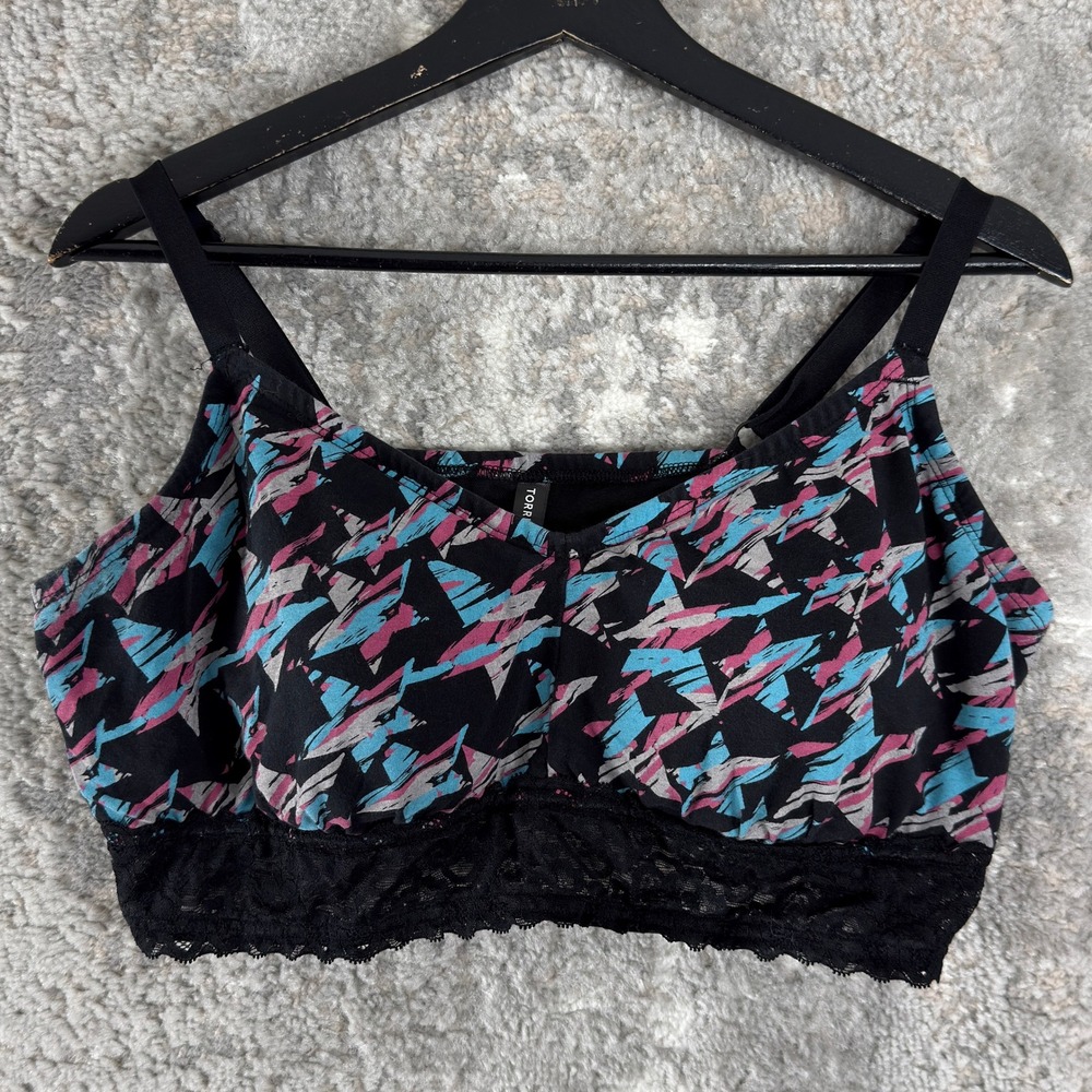 Torrid Plus Size 3 Abstract Lace Trim Bralette Cami Bra Multicolor Sleeveless